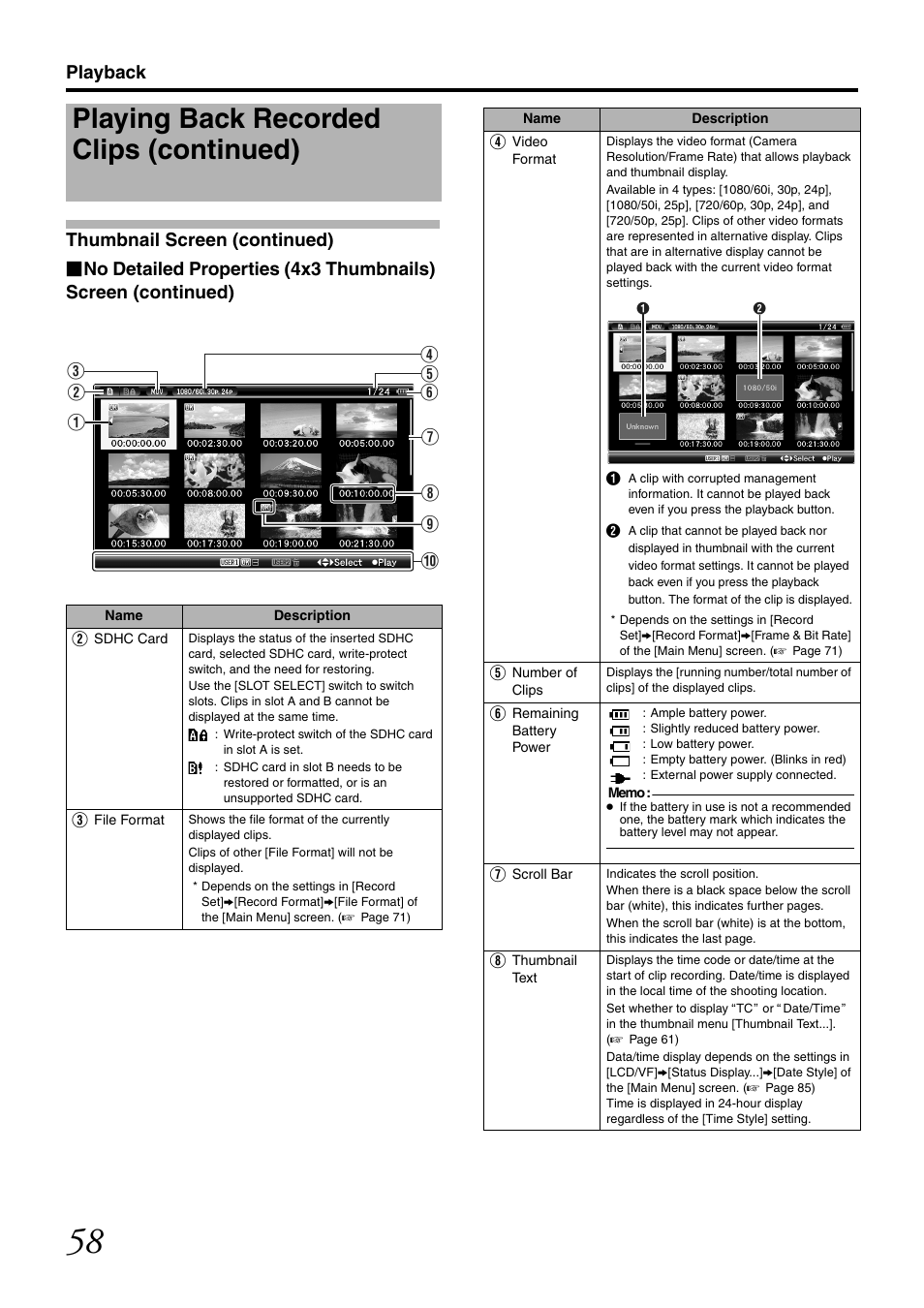 Playing back recorded clips (continued) | JVC GY-HM700U User Manual | Page 62 / 128