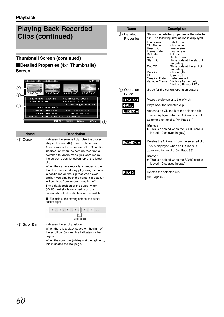 Playing back recorded clips (continued), Da b c | JVC GY-HM700U User Manual | Page 64 / 128