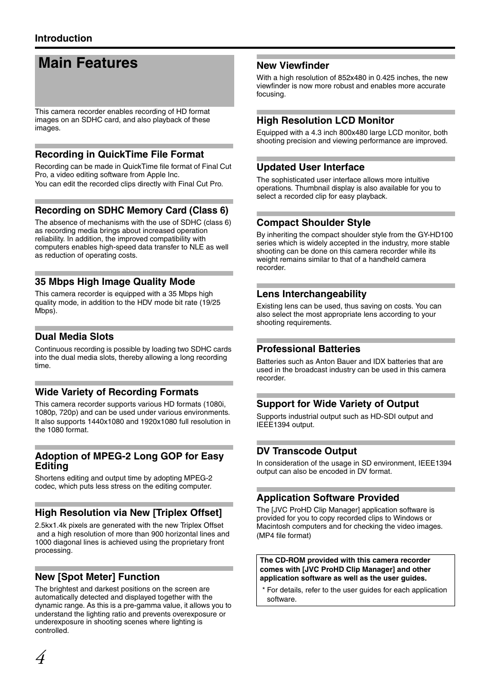 Main features | JVC GY-HM700U User Manual | Page 8 / 128