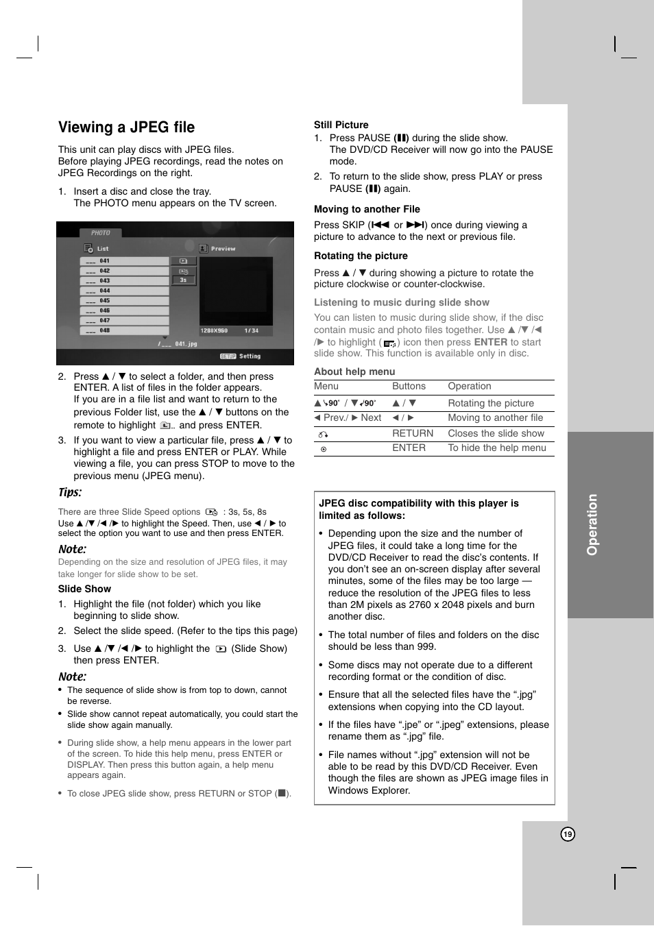 Viewing a jpeg file, Operation | JVC TH-G51 User Manual | Page 23 / 33