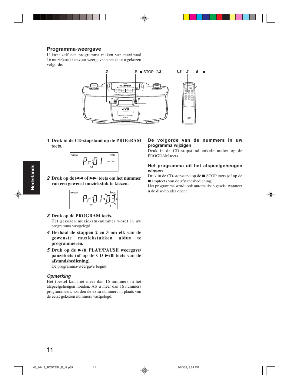 Programma-weergave, Nederlands, Opmerking | JVC rc-st3sl User Manual | Page 15 / 23