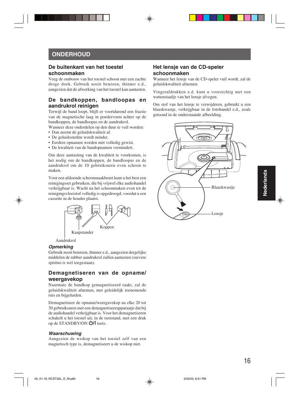 Onderhoud | JVC rc-st3sl User Manual | Page 20 / 23
