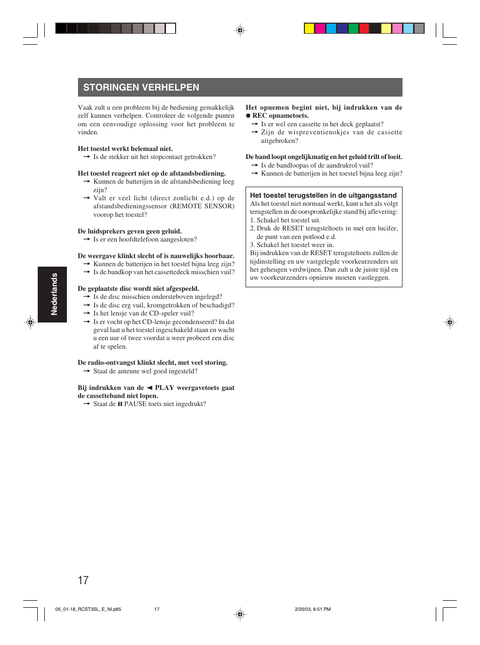 Storingen verhelpen | JVC rc-st3sl User Manual | Page 21 / 23