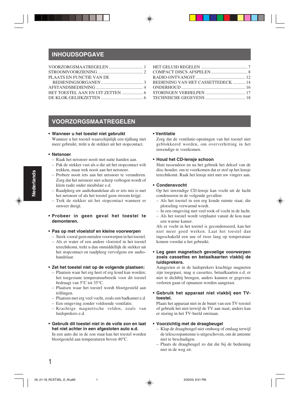 Voorzorgsmaatregelen inhoudsopgave | JVC rc-st3sl User Manual | Page 5 / 23