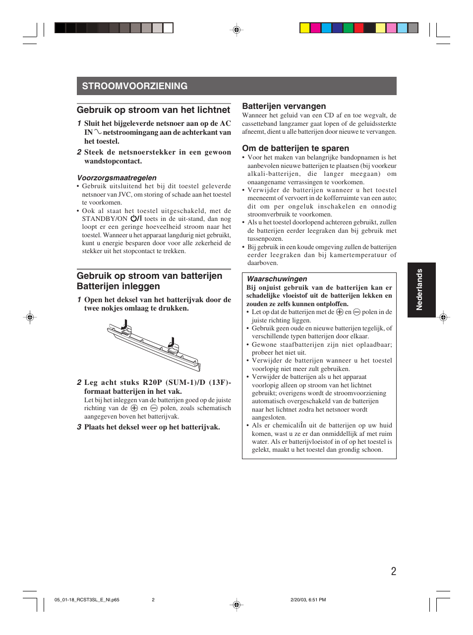 Gebruik op stroom van het lichtnet, Stroomvoorziening | JVC rc-st3sl User Manual | Page 6 / 23