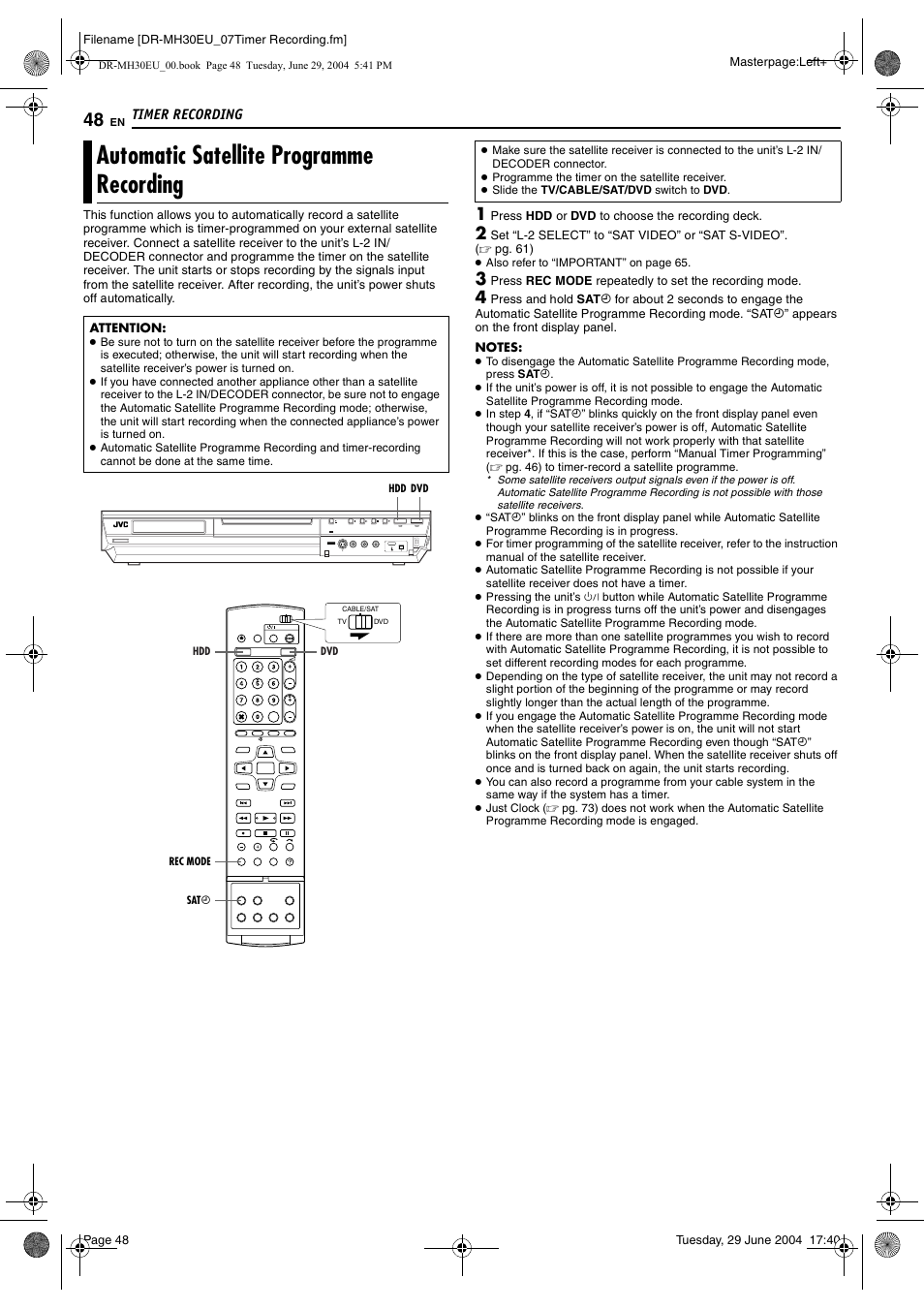 Automatic satellite programme recording, Pg. 48), Pg. 48 | Pg. 48) i | JVC LPT0923-001B User Manual | Page 48 / 88