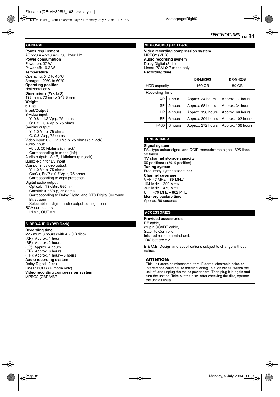 Specifications, Specifications 81, Specifications” on | JVC LPT0923-001B User Manual | Page 81 / 88