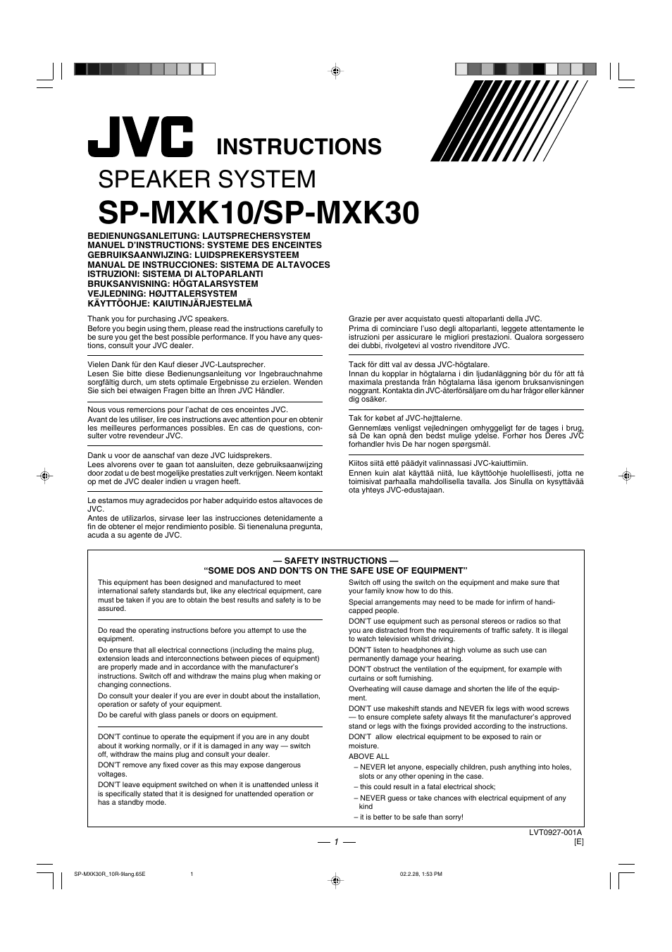 Sp-mxk10/sp-mxk30, Top cover, Speaker system | Instructions | JVC CA-MXK30R User Manual | Page 33 / 38