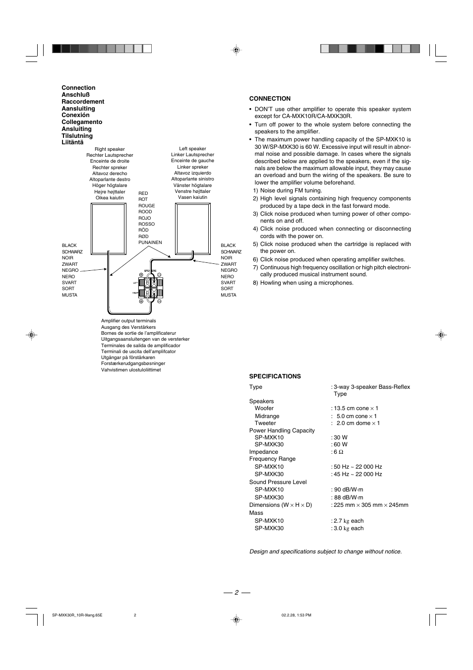 Connection, Specifications | JVC CA-MXK30R User Manual | Page 34 / 38