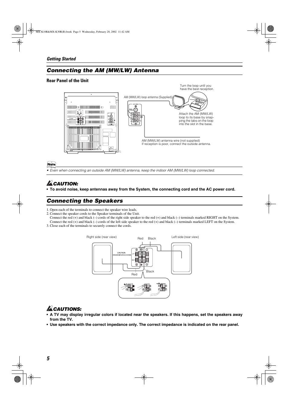 Connecting the am (mw/lw) antenna, Connecting the speakers | JVC CA-MXK30R User Manual | Page 8 / 38