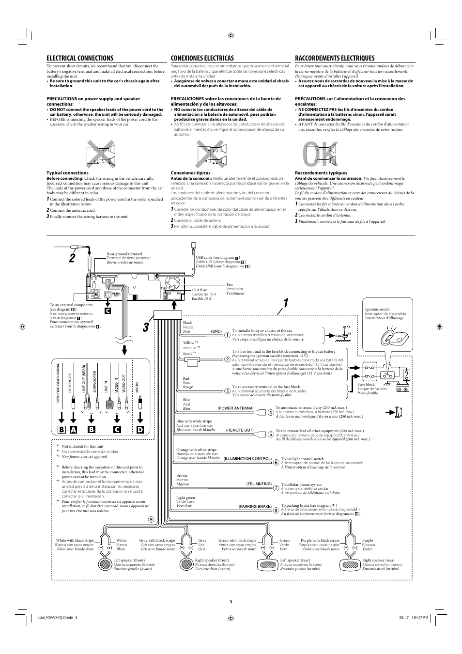 Electrical connections, Conexiones electricas, Raccordements electriques | JVC KD-AVX40 User Manual | Page 3 / 6