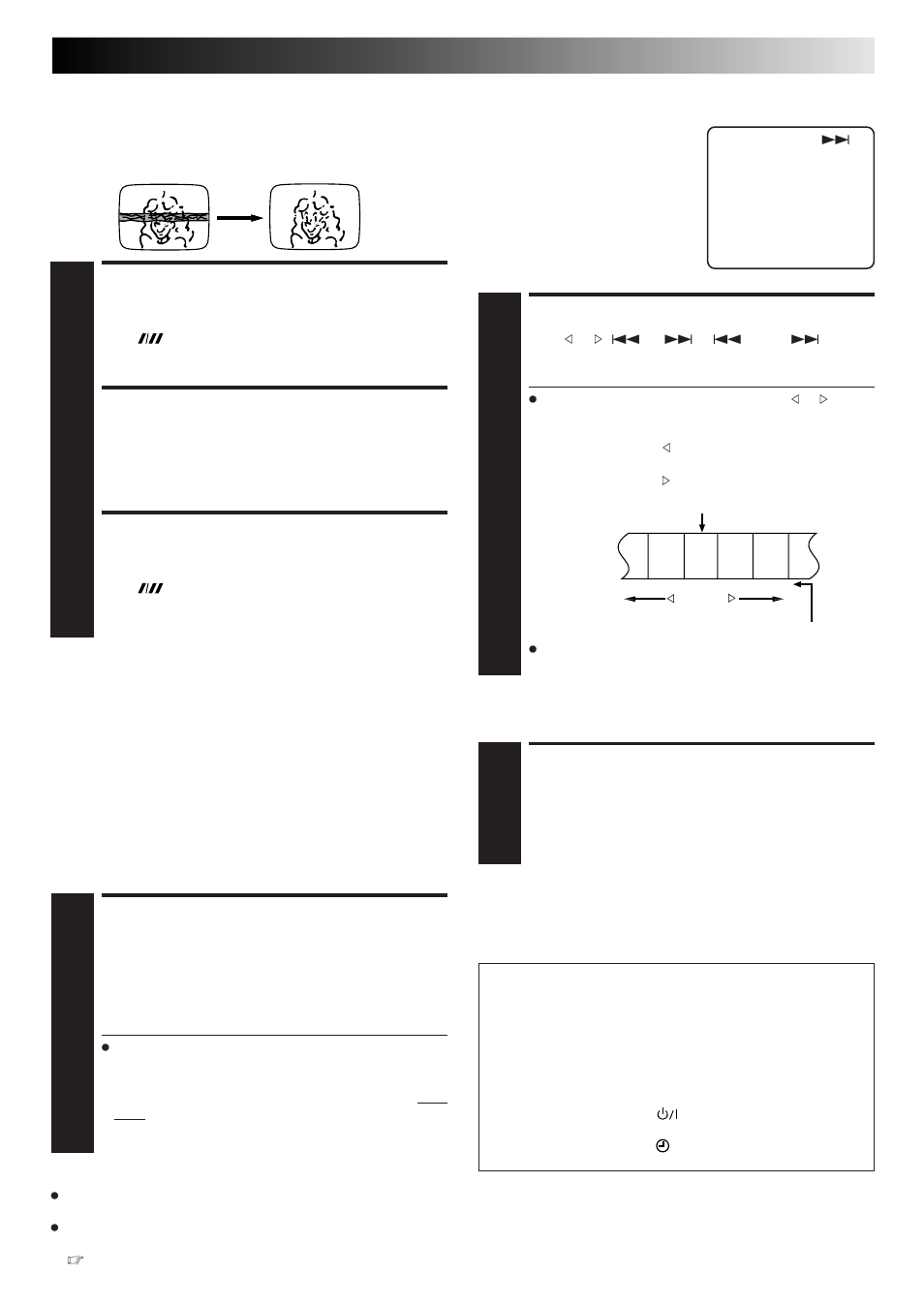 Activate instant review, Activate index search, Override automatic tracking | Adjust tracking manually, Return to automatic tracking, Instant review, Index search, Manual tracking | JVC HR-J468EU EN User Manual | Page 15 / 52