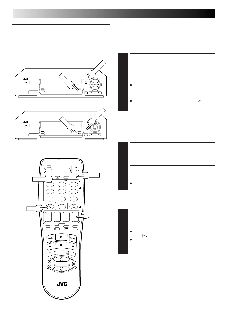 Recording features, Select channel to watch, Set counter display | Reset counter, Display remaining time, Recording (cont.), Record one programme while watching another, Elapsed recording time indication, Tape remaining time | JVC HR-J468EU EN User Manual | Page 18 / 52