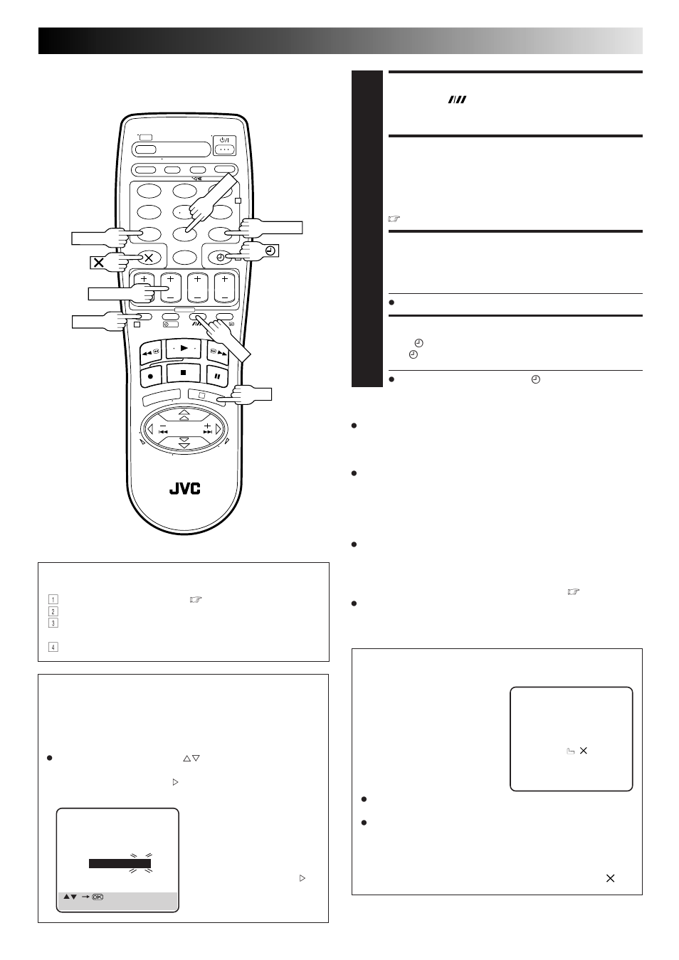 Timer warning, Attention, Set tape speed (hr-j468eu only) | Set vps/pdc mode, Return to normal screen, Engage recorder’s timer mode | JVC HR-J468EU EN User Manual | Page 23 / 52