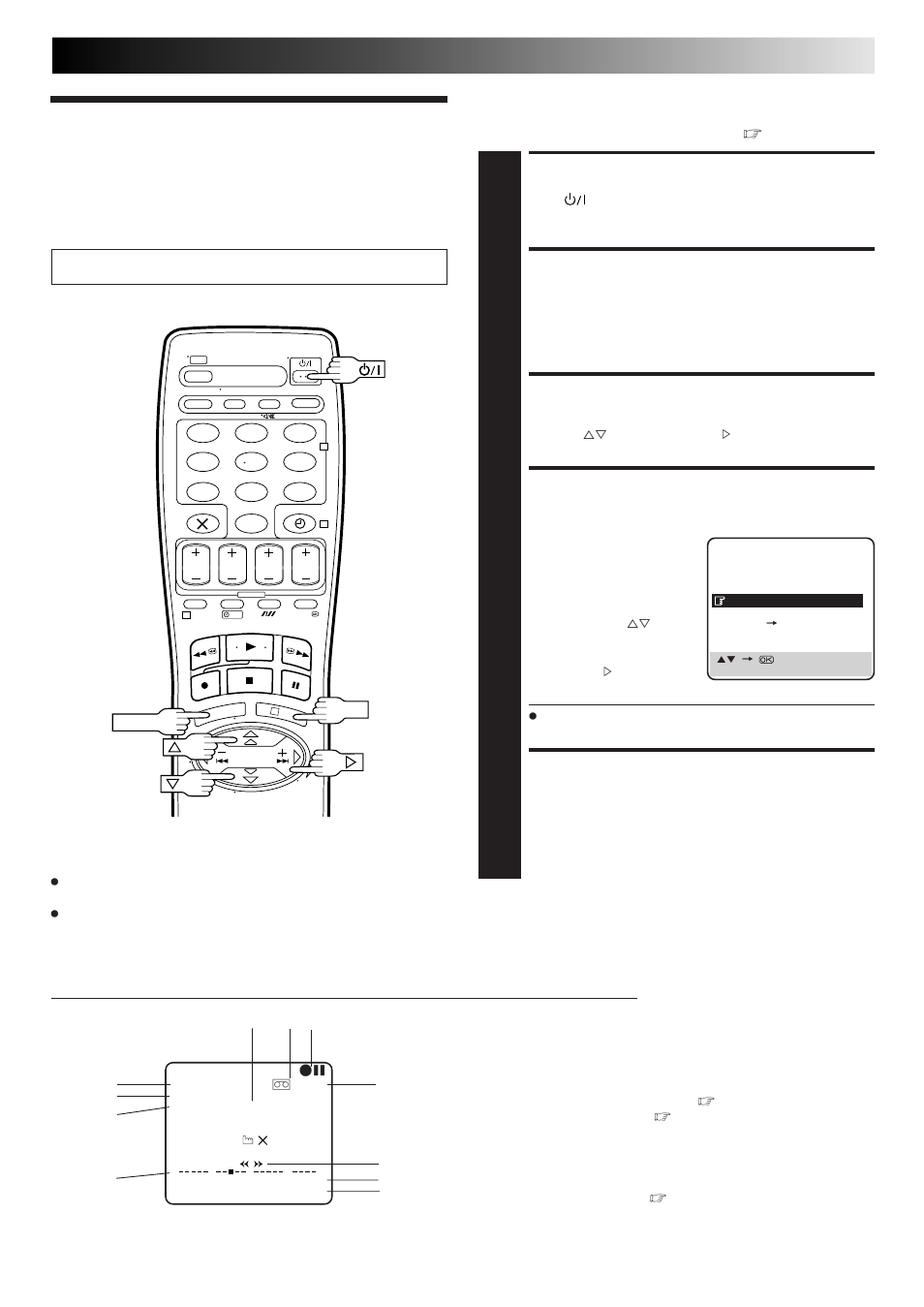 On-screen displays, Turn on the recorder, Access main menu screen | Access mode set screen, Enable/disable on-screen display, Return to normal screen | JVC HR-J468EU EN User Manual | Page 9 / 52