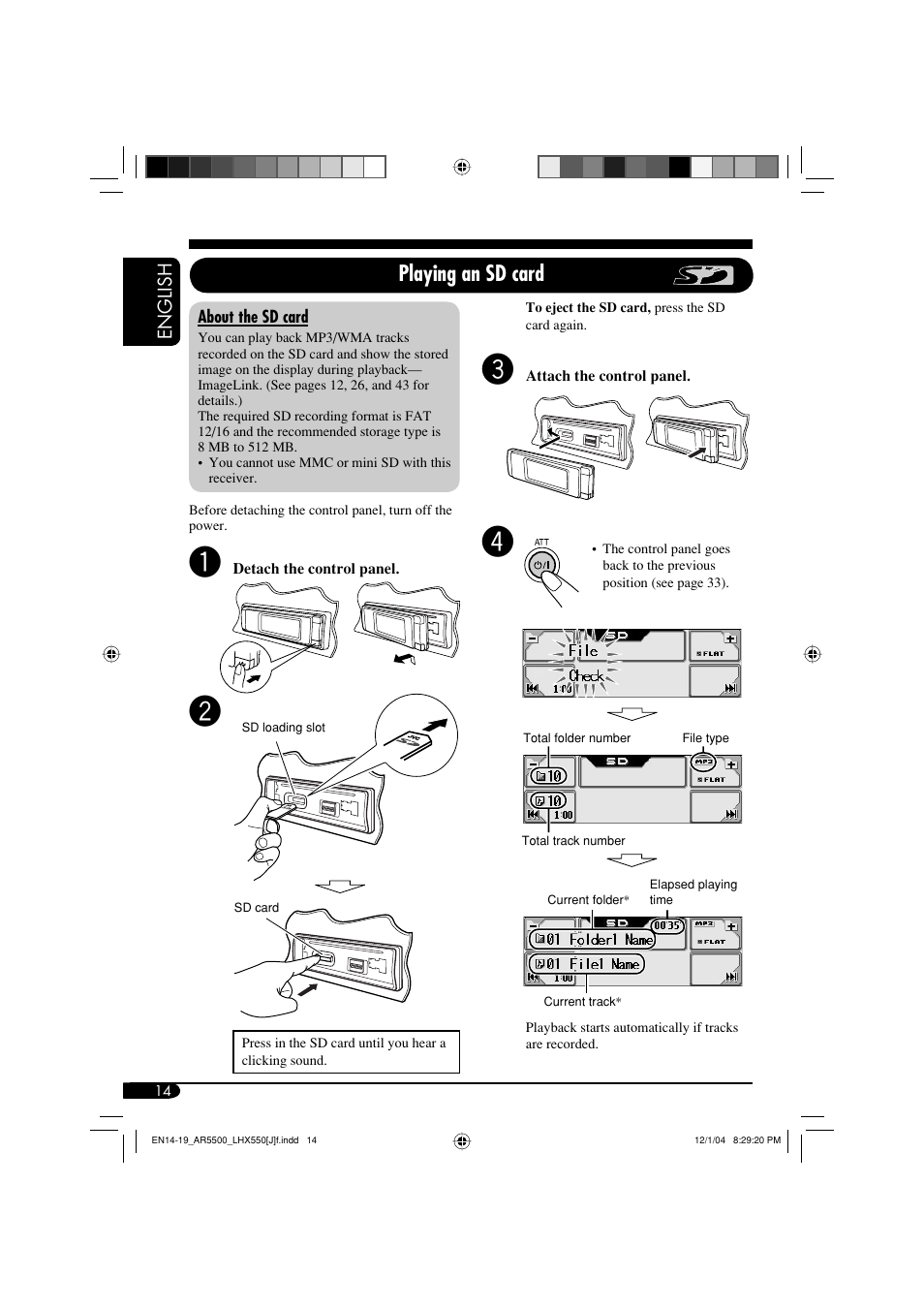 Playing an sd card | JVC KD-AR5500  eu User Manual | Page 14 / 54