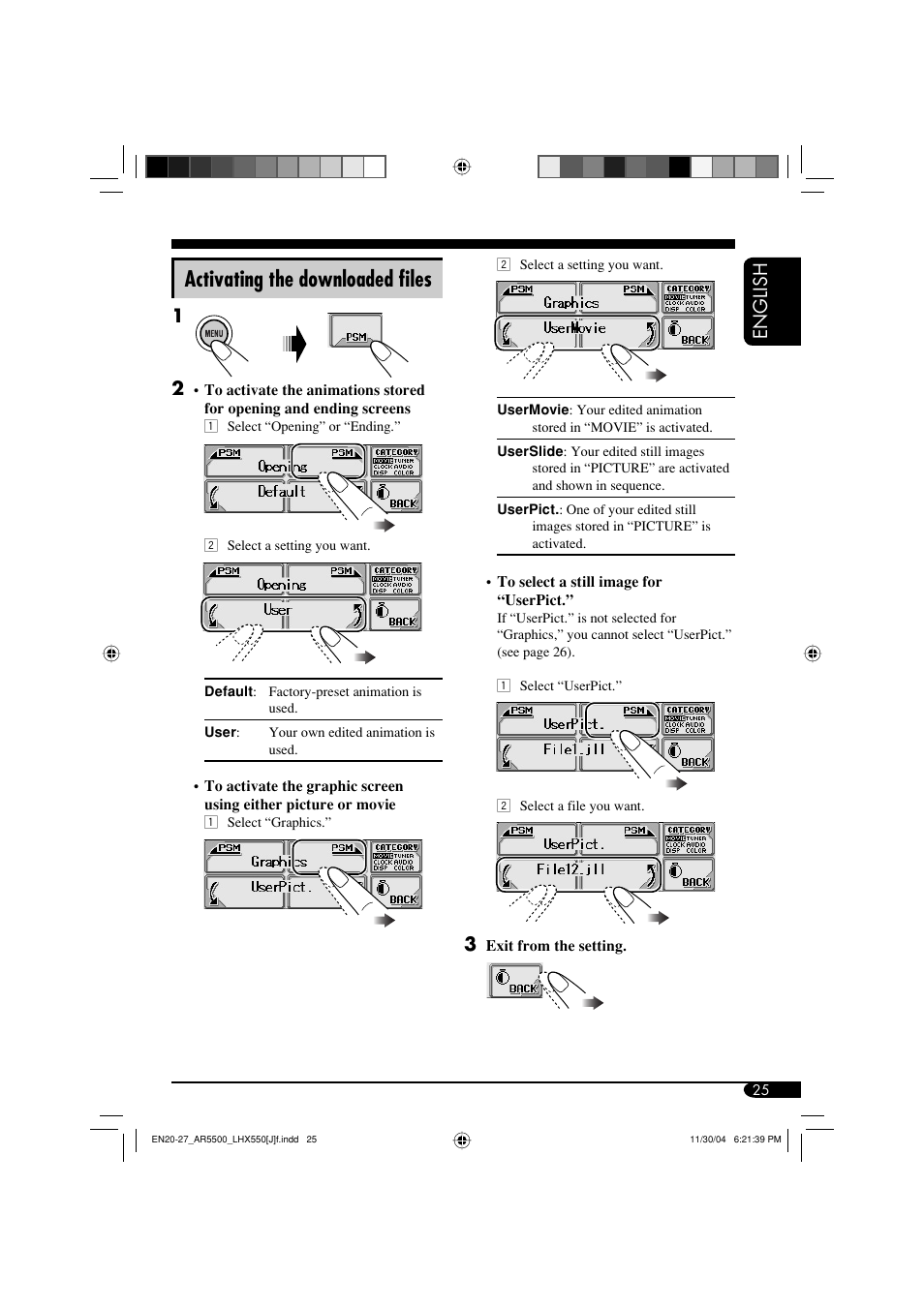 Activating the downloaded fi les, English | JVC KD-AR5500  eu User Manual | Page 25 / 54