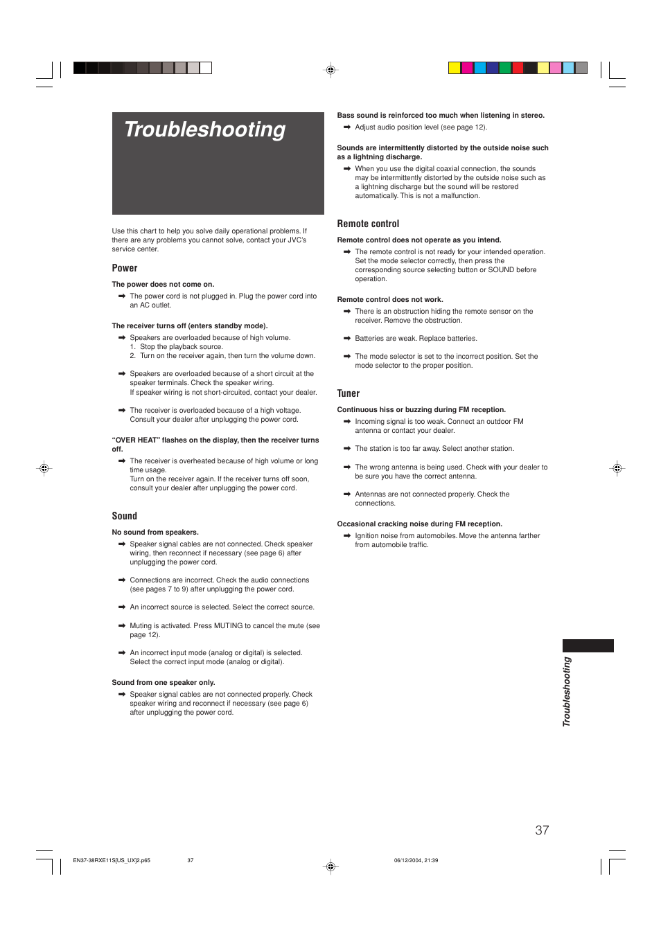 Troubleshooting | JVC RX-E11S User Manual | Page 39 / 41