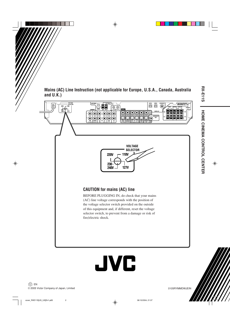 Home cinema control center rx-e11s, Voltage selector | JVC RX-E11S User Manual | Page 41 / 41