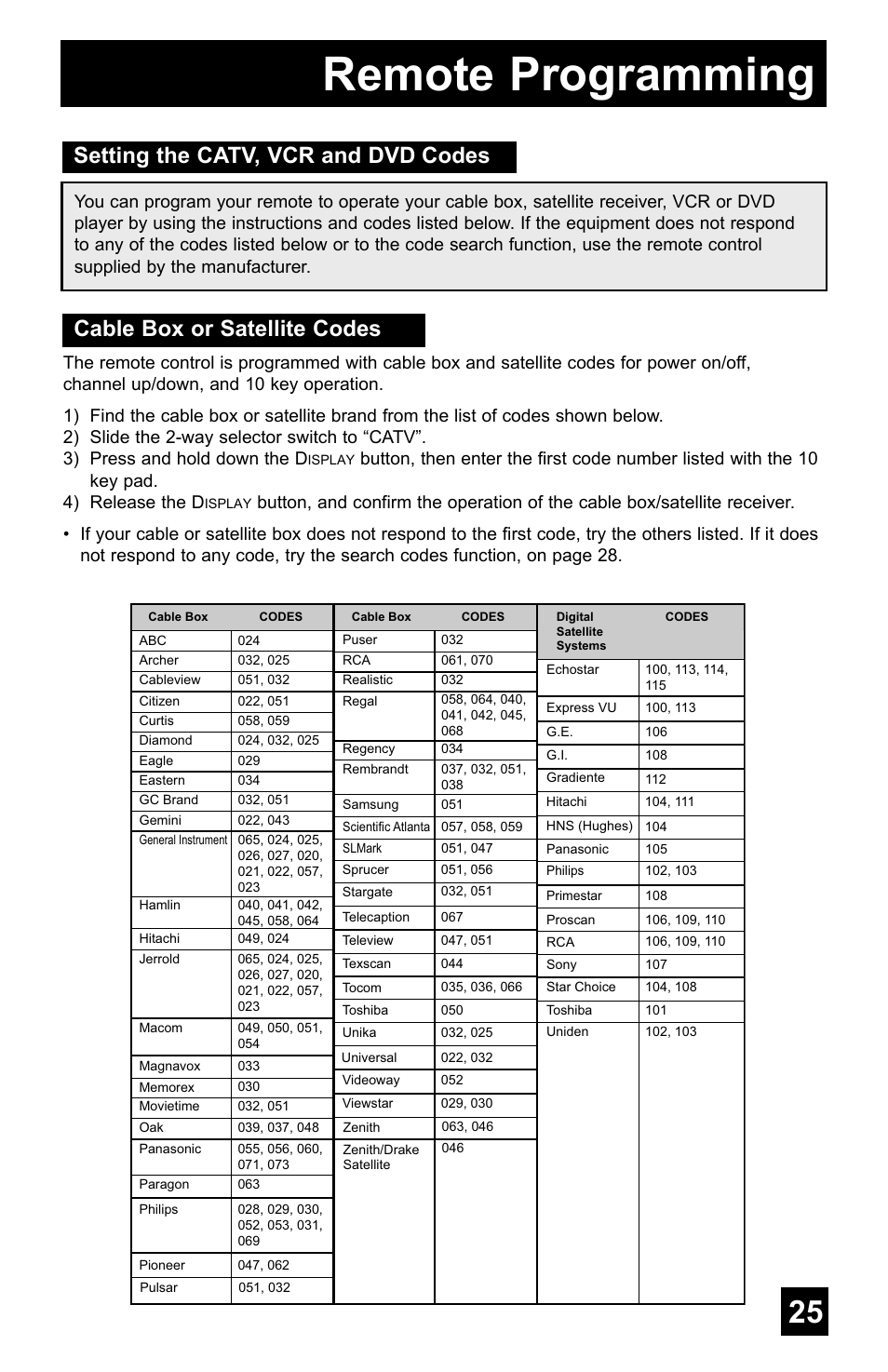 Remote programming | JVC AV-48WP55 User Manual | Page 25 / 72