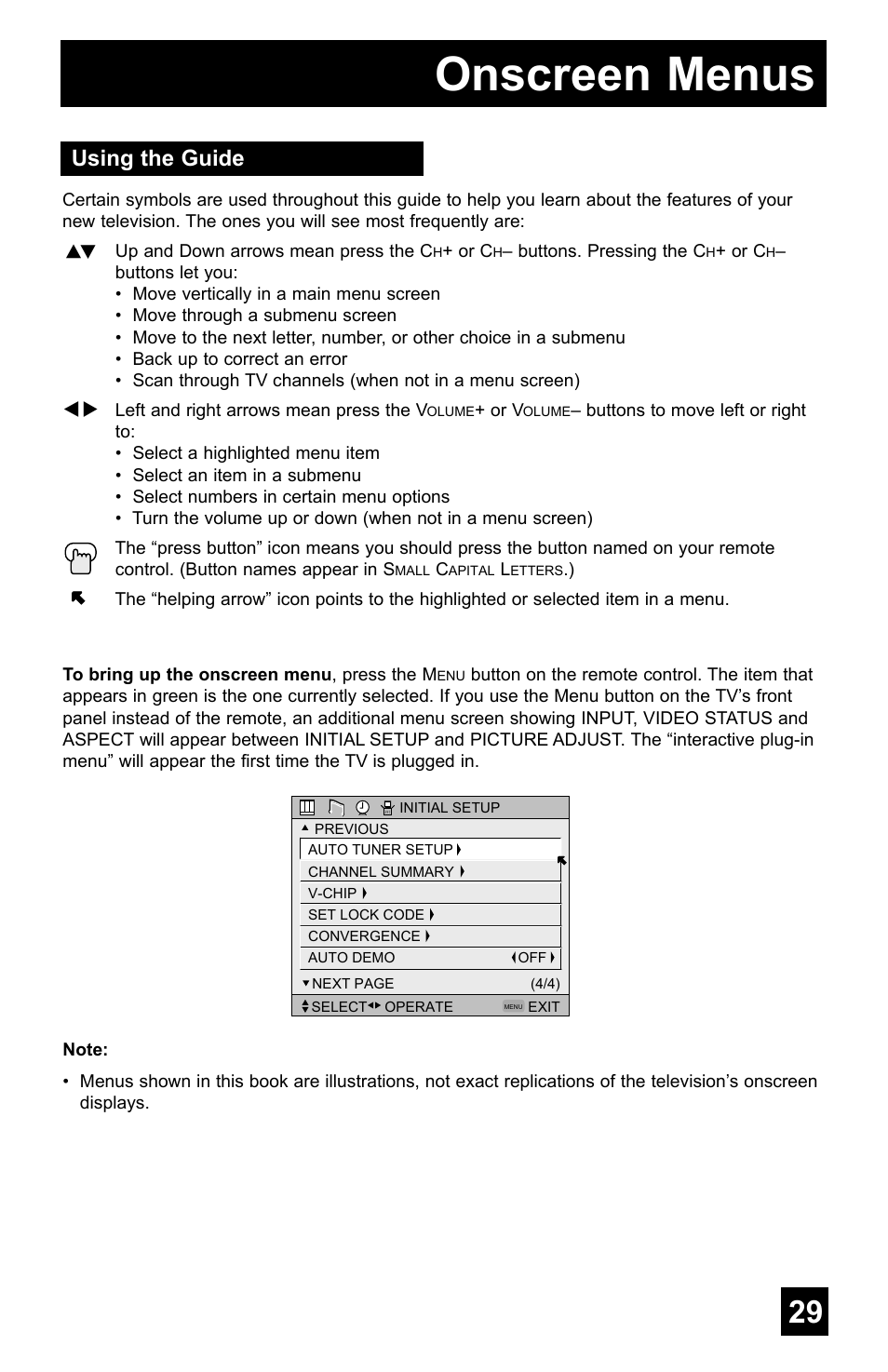 Onscreen menus, Using the guide | JVC AV-48WP55 User Manual | Page 29 / 72