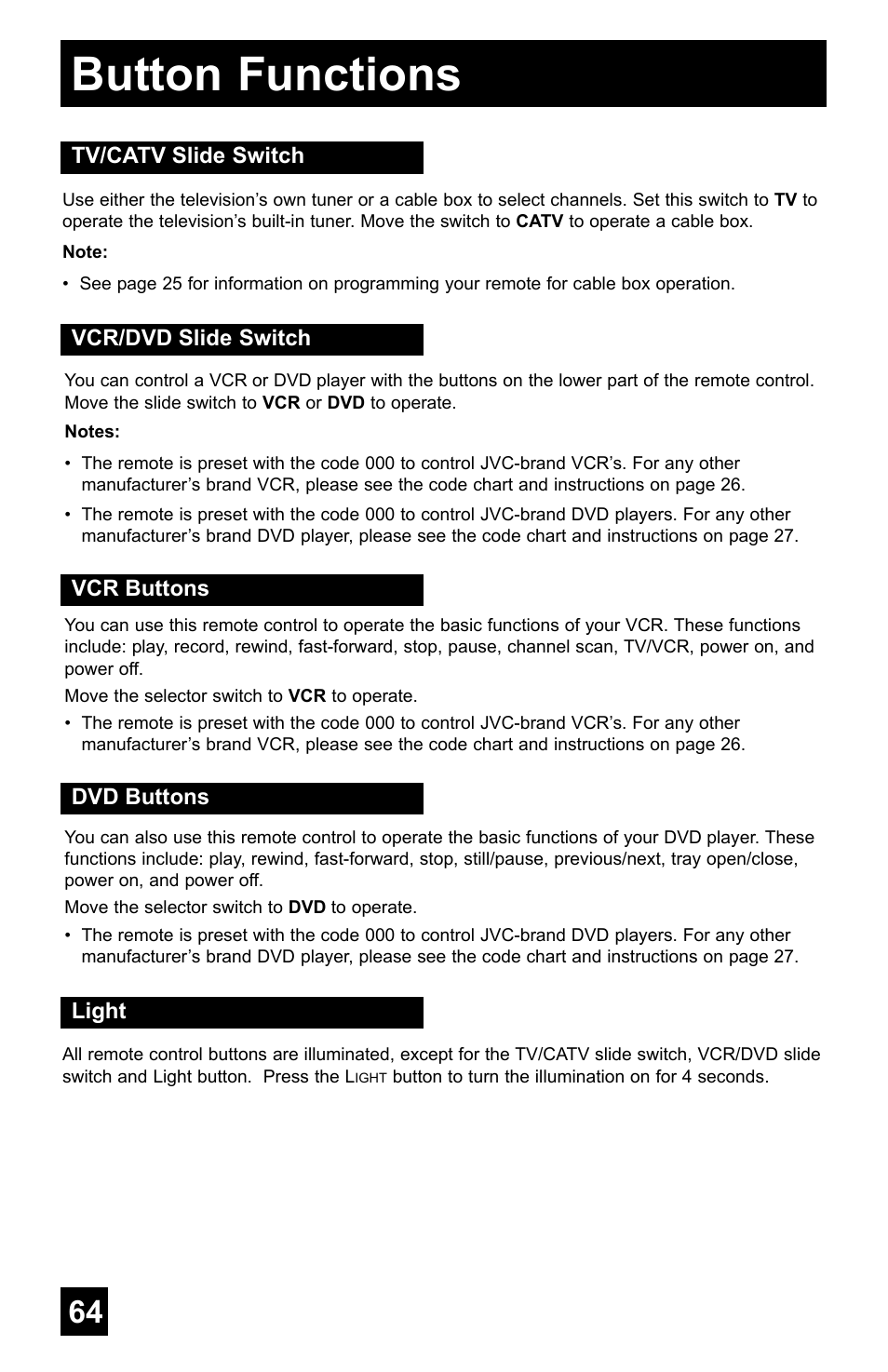 Button functions | JVC AV-48WP55 User Manual | Page 64 / 72