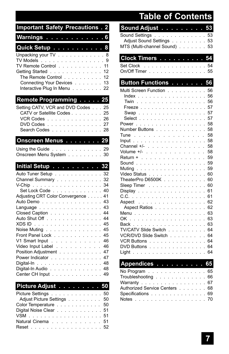 JVC AV-48WP55 User Manual | Page 7 / 72