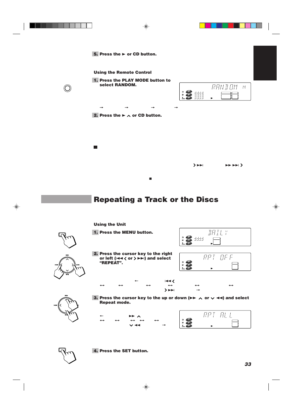 Repeating a track or the discs, 33 english | JVC CATD77 User Manual | Page 37 / 57