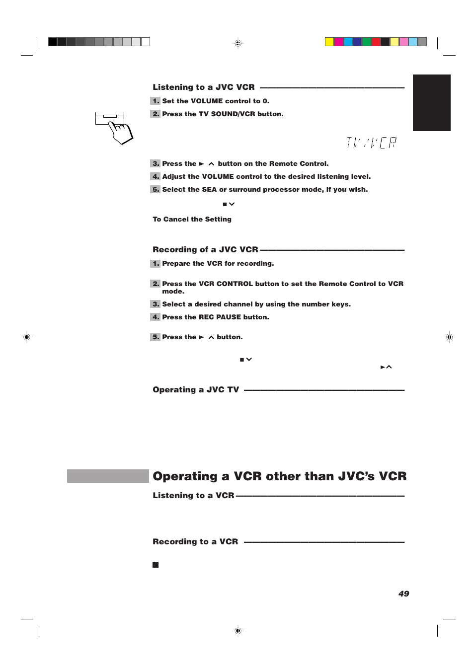 Operating a vcr other than jvc’s vcr | JVC CATD77 User Manual | Page 53 / 57