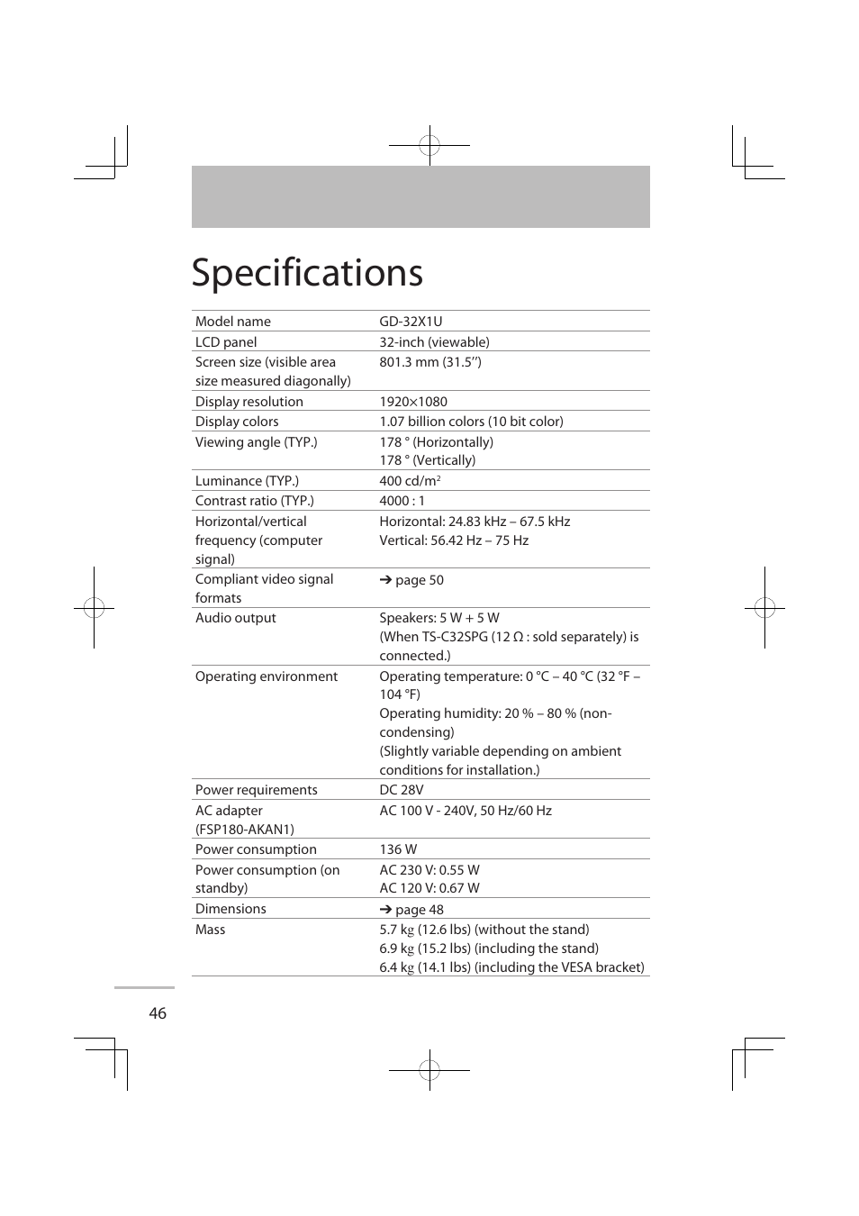 Specifications | JVC LCT2576-001A-H User Manual | Page 65 / 78