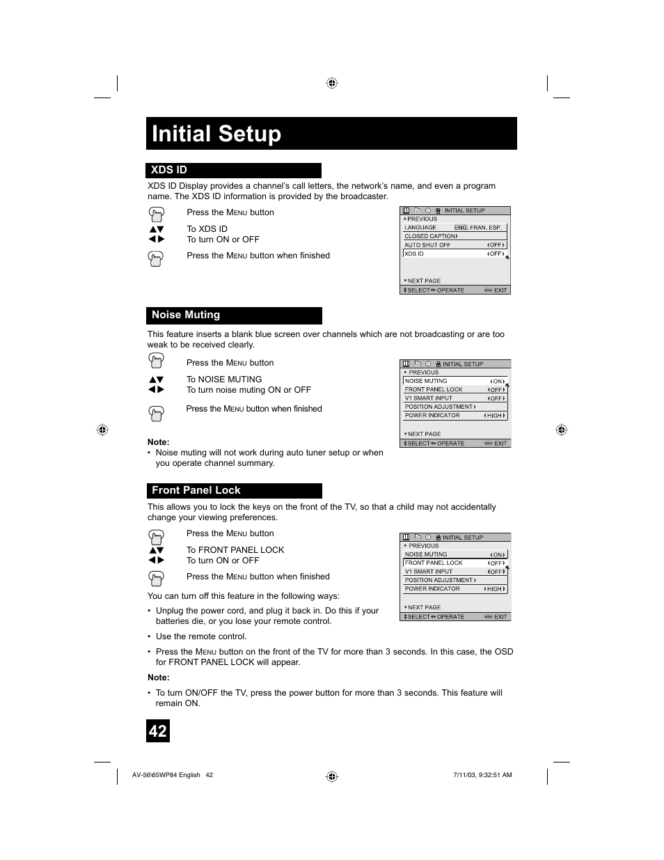 Initial setup | JVC AV 56WP84 User Manual | Page 42 / 72