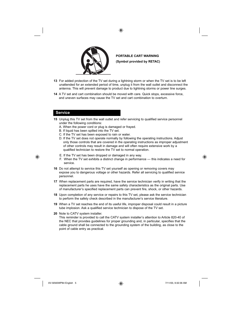 JVC AV 56WP84 User Manual | Page 5 / 72