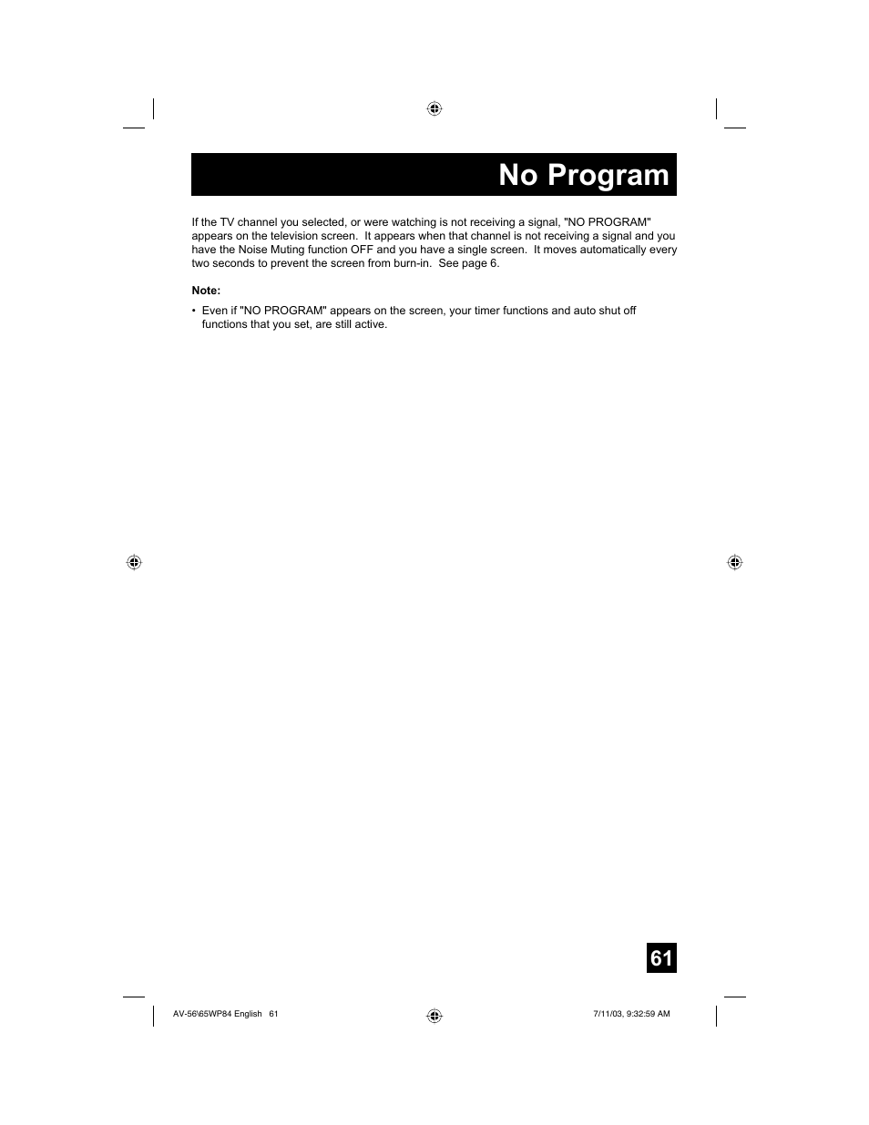 No program | JVC AV 56WP84 User Manual | Page 61 / 72