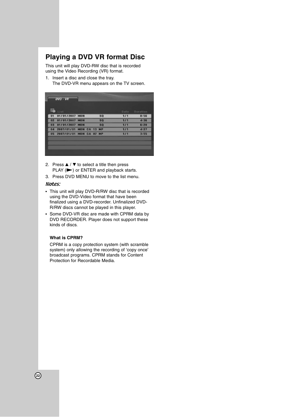 Playing a dvd vr format disc | JVC LVT2008-029A User Manual | Page 22 / 28