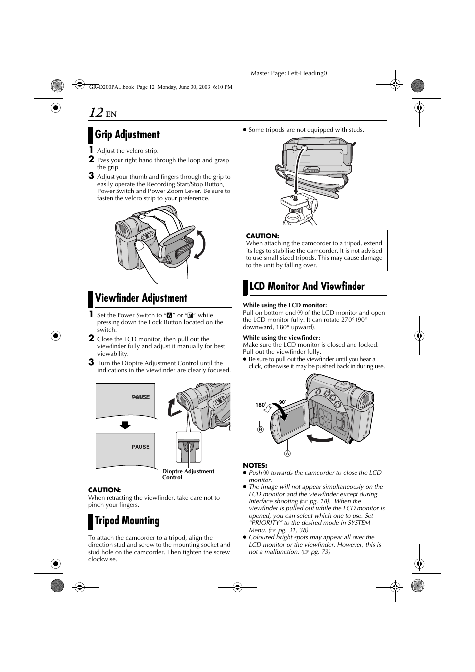 Lcd monitor and viewfinder | JVC GR-D201 User Manual | Page 12 / 88