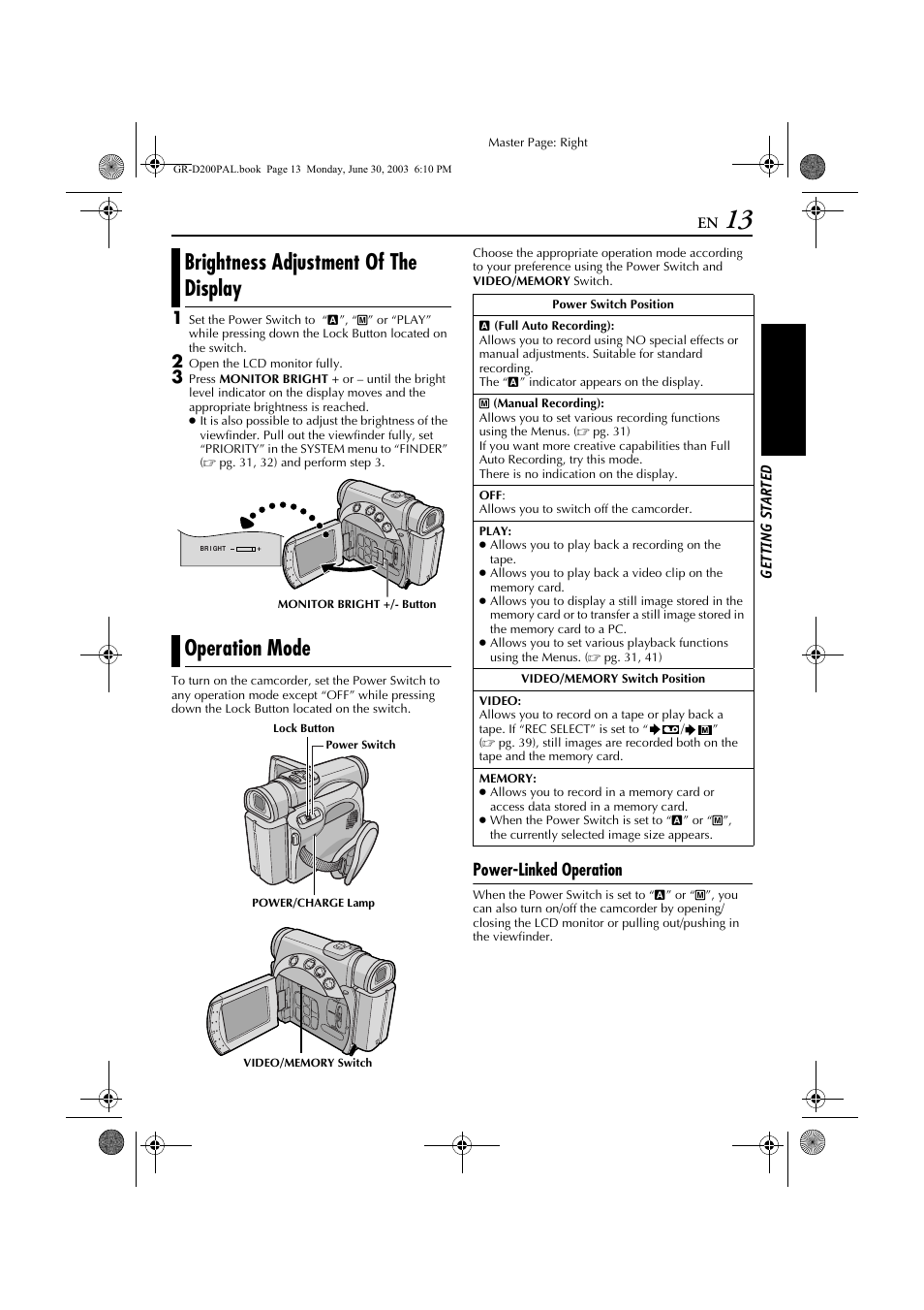 Power-linked operation | JVC GR-D201 User Manual | Page 13 / 88