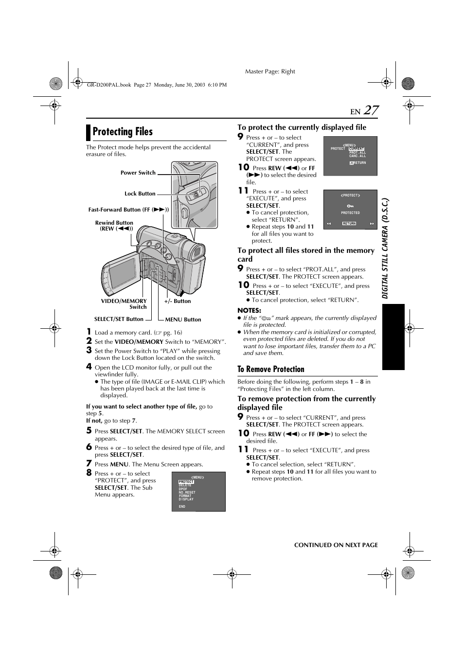 Protecting files | JVC GR-D201 User Manual | Page 27 / 88