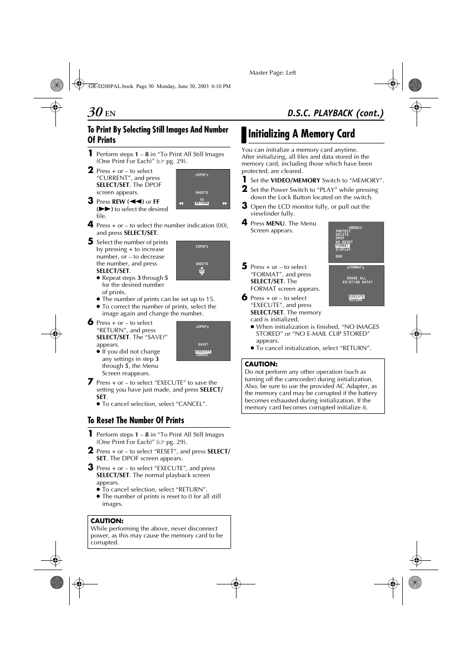 D.s.c. playback (cont.) | JVC GR-D201 User Manual | Page 30 / 88