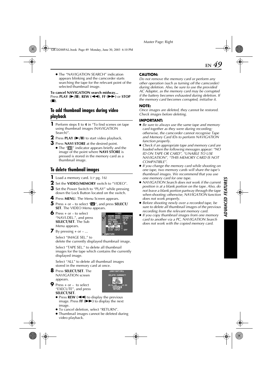 Ad v a nced fe a ture s | JVC GR-D201 User Manual | Page 49 / 88