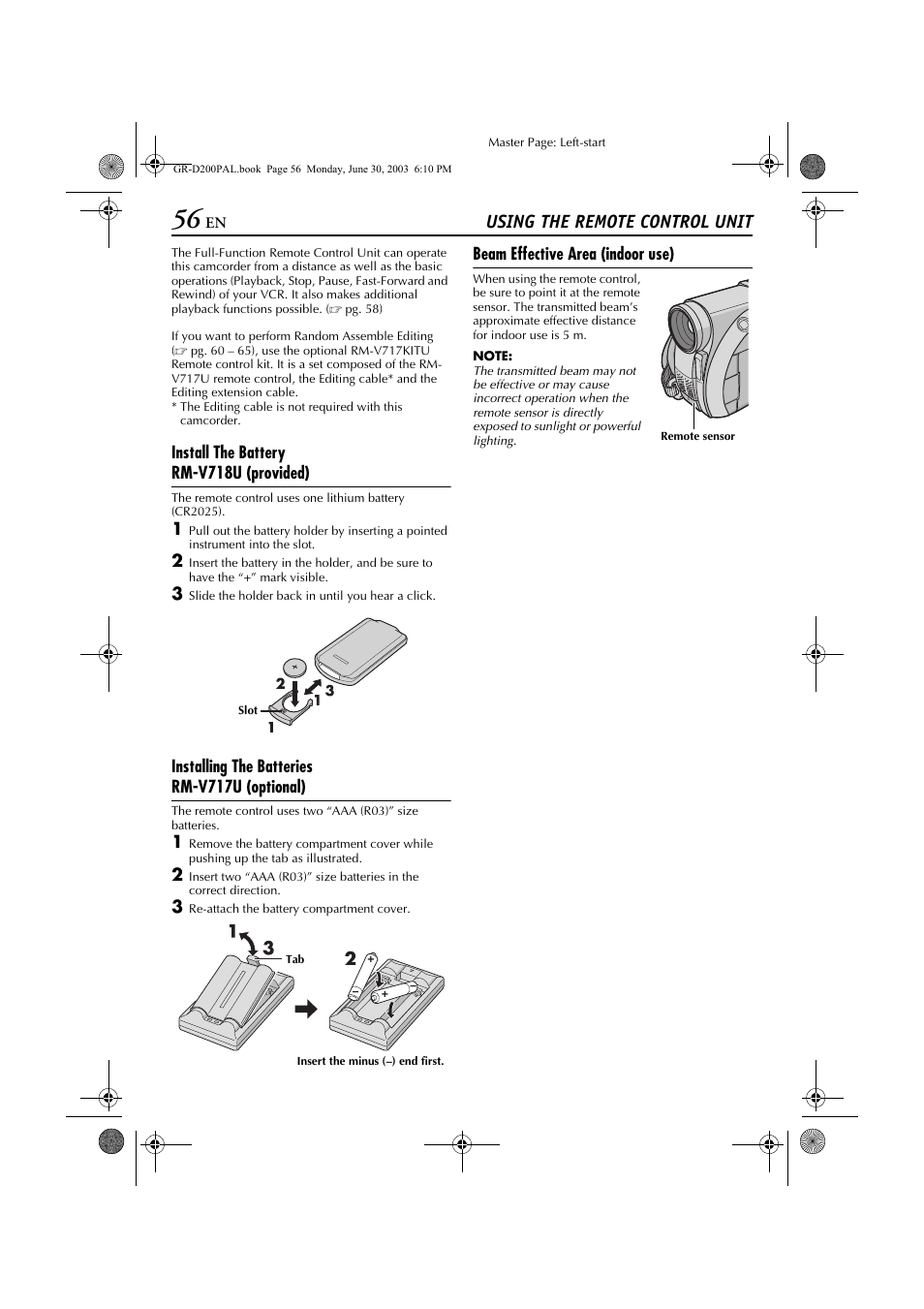 Using the remote control unit | JVC GR-D201 User Manual | Page 56 / 88