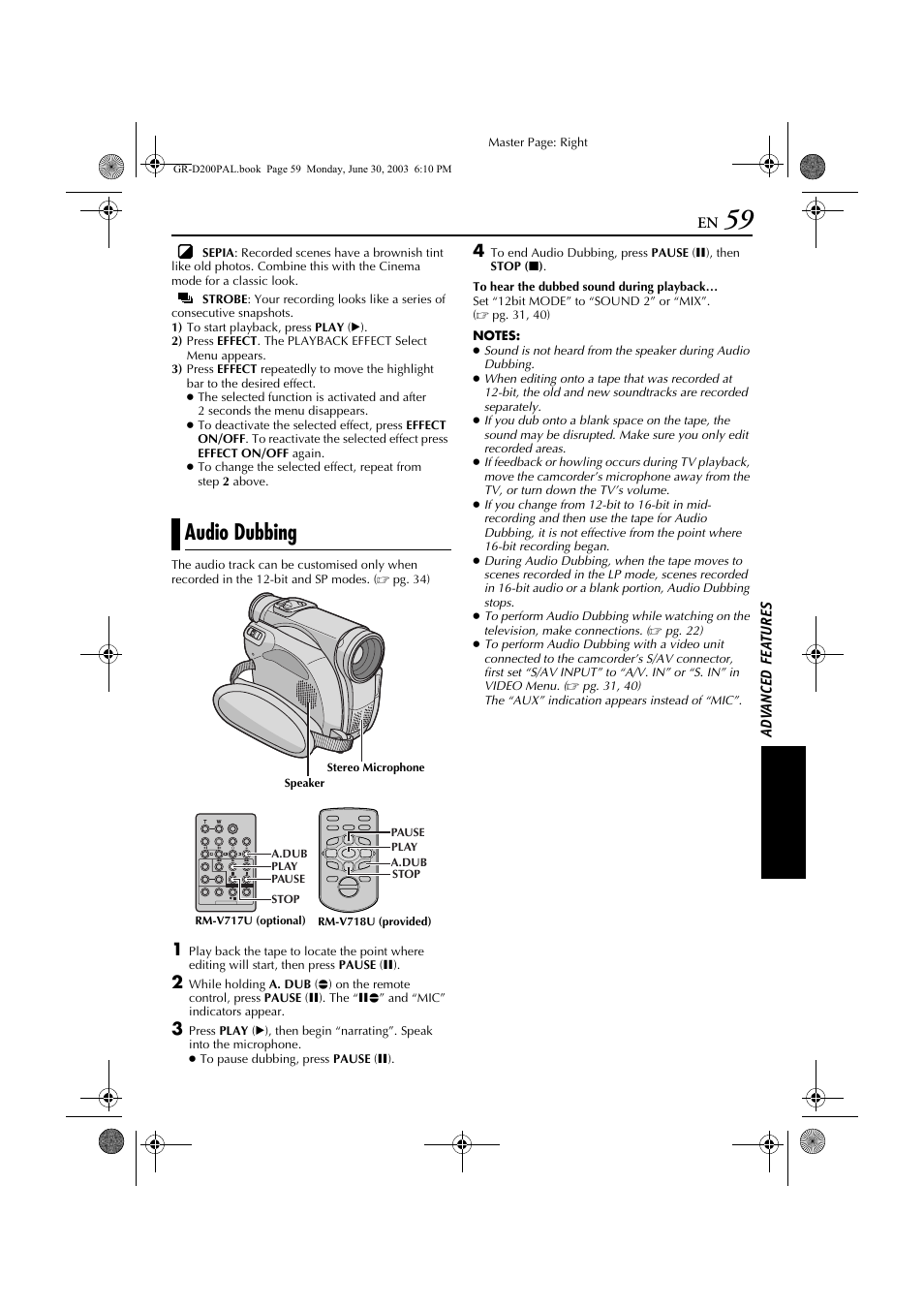 Audio dubbing | JVC GR-D201 User Manual | Page 59 / 88