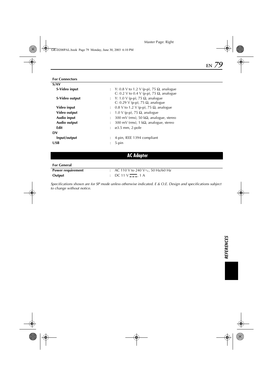 Ac adapter | JVC GR-D201 User Manual | Page 79 / 88