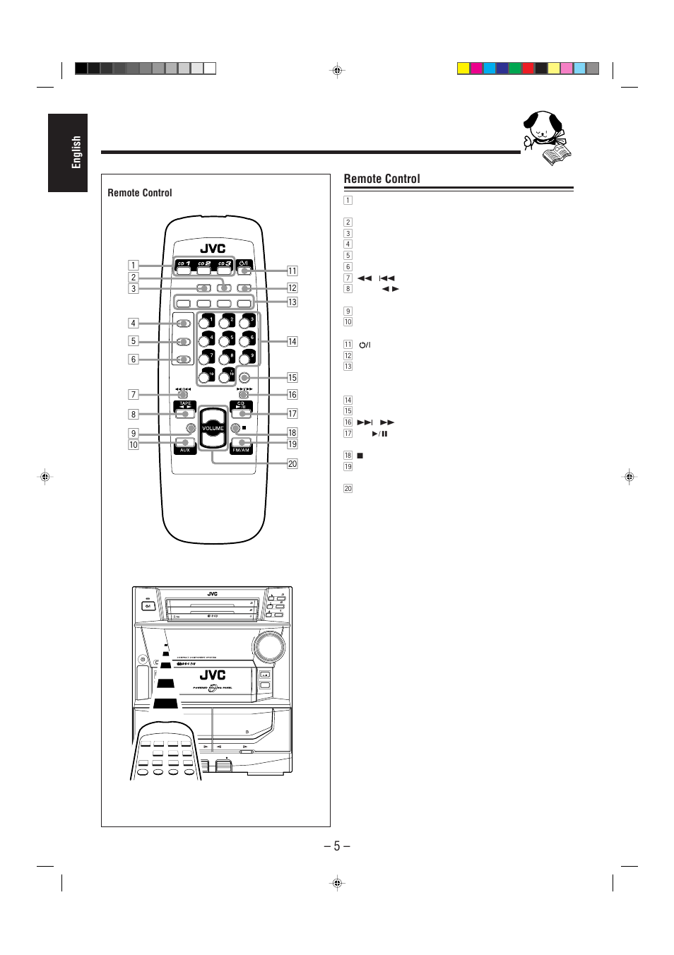 English, Remote control, Standby | Play & exchanger compact digital audio | JVC CA-MXJ55R User Manual | Page 10 / 32