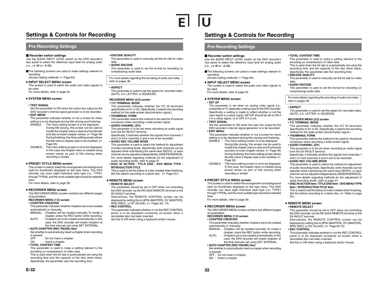 Settings & controls for recording | JVC BD-X200E User Manual | Page 20 / 62