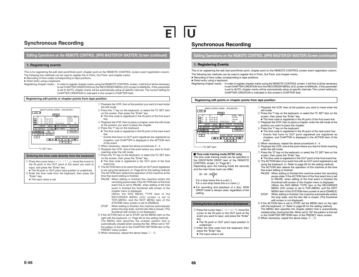 Synchronous recording, Registering events | JVC BD-X200E User Manual | Page 41 / 62