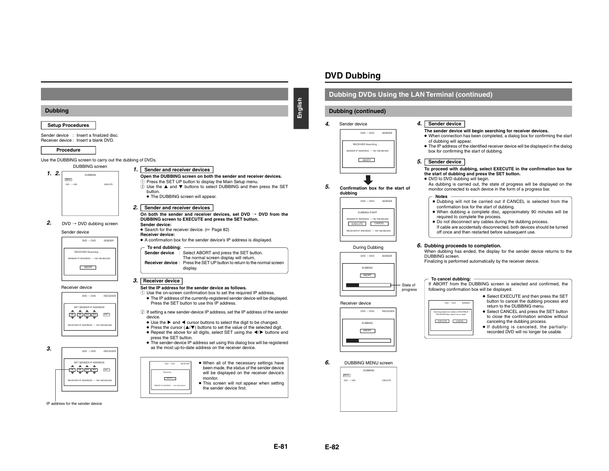 Dvd dubbing, E-81, English dubbing | Dubbing (continued) 4 | JVC BD-X200E User Manual | Page 49 / 62