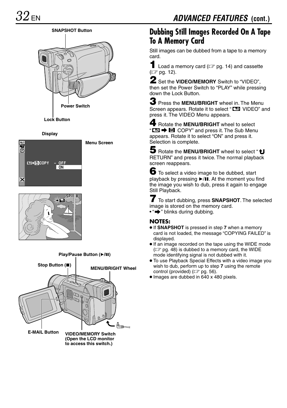 Advanced features, Cont.) | JVC GR-DVL365 User Manual | Page 32 / 88