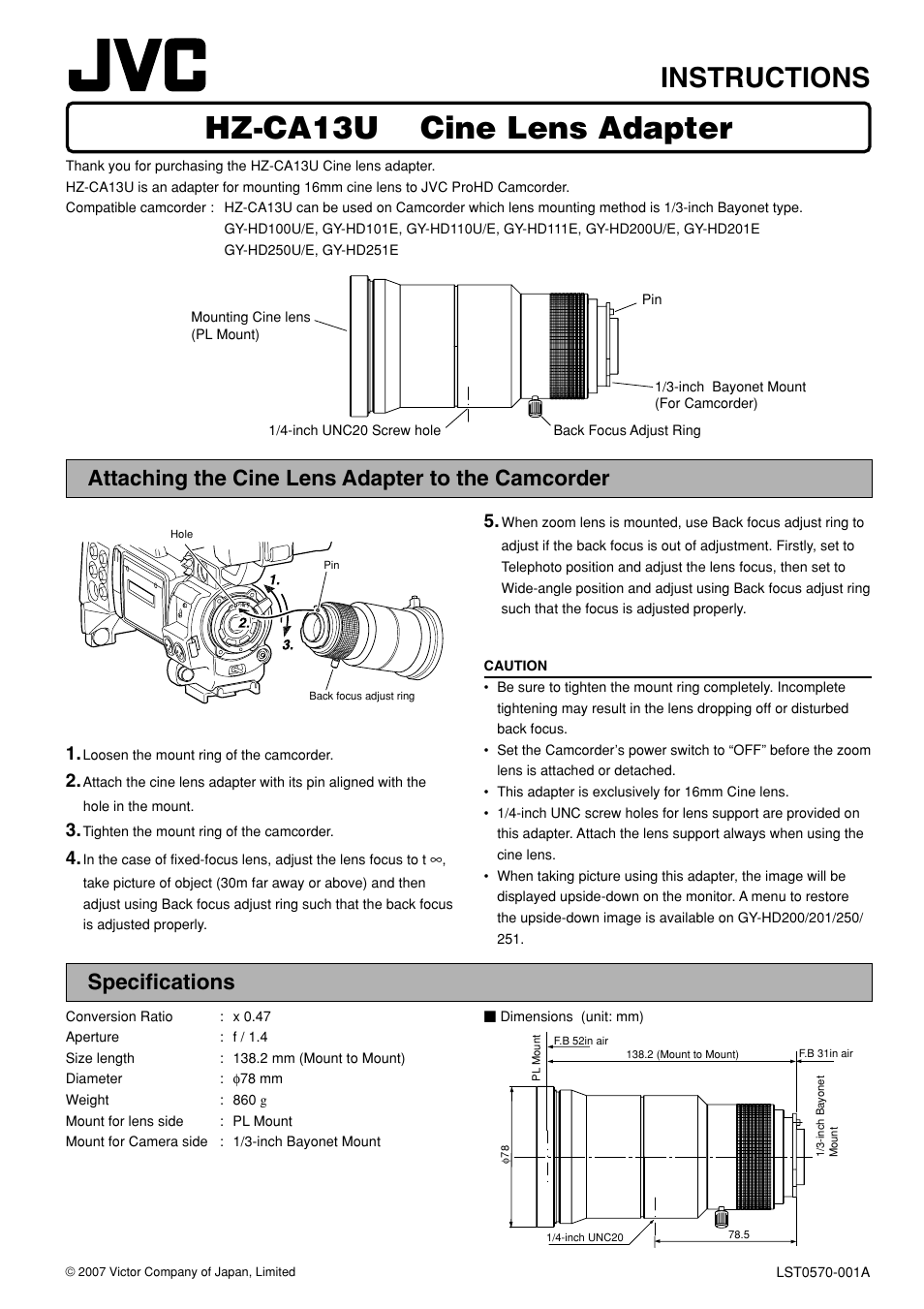 JVC HZ-CA13U User Manual | 1 page