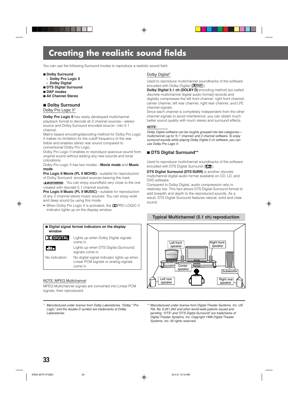 Creating the realistic sound fields | JVC SP-XSV70 User Manual | Page 37 / 82