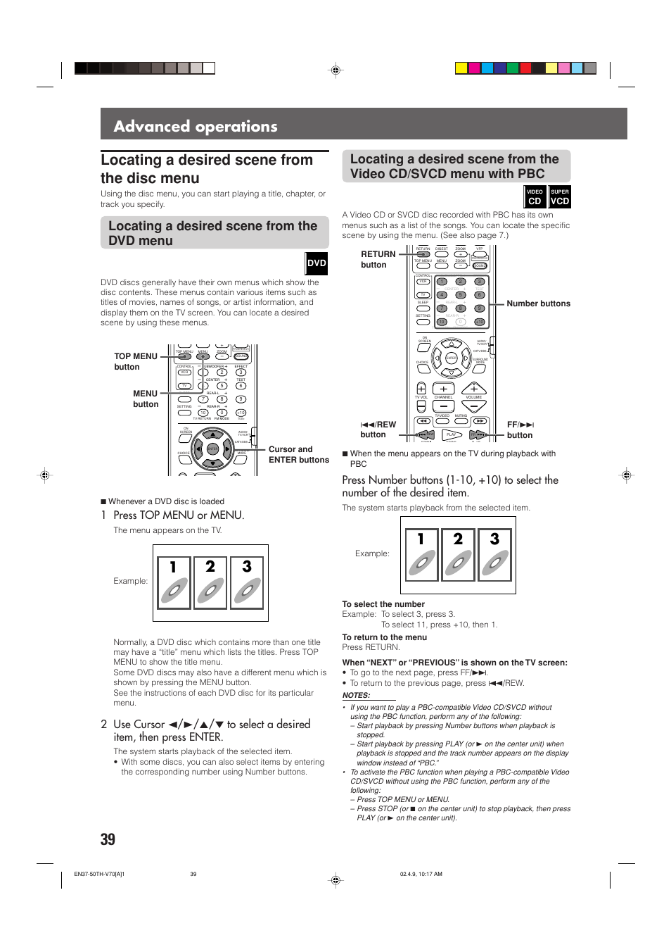 Locating a desired scene from the dvd menu, 1 press top menu or menu | JVC SP-XSV70 User Manual | Page 43 / 82